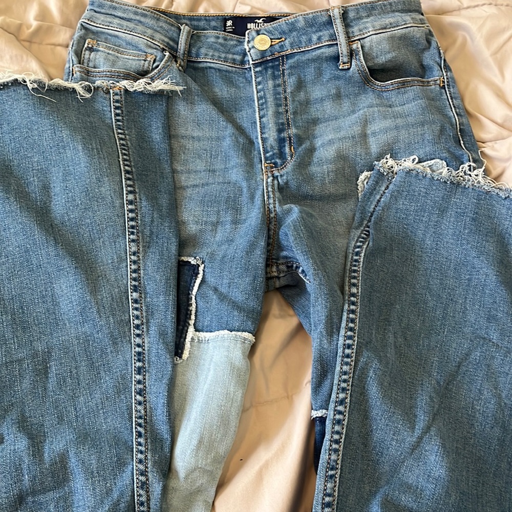 Patched flared jeans
